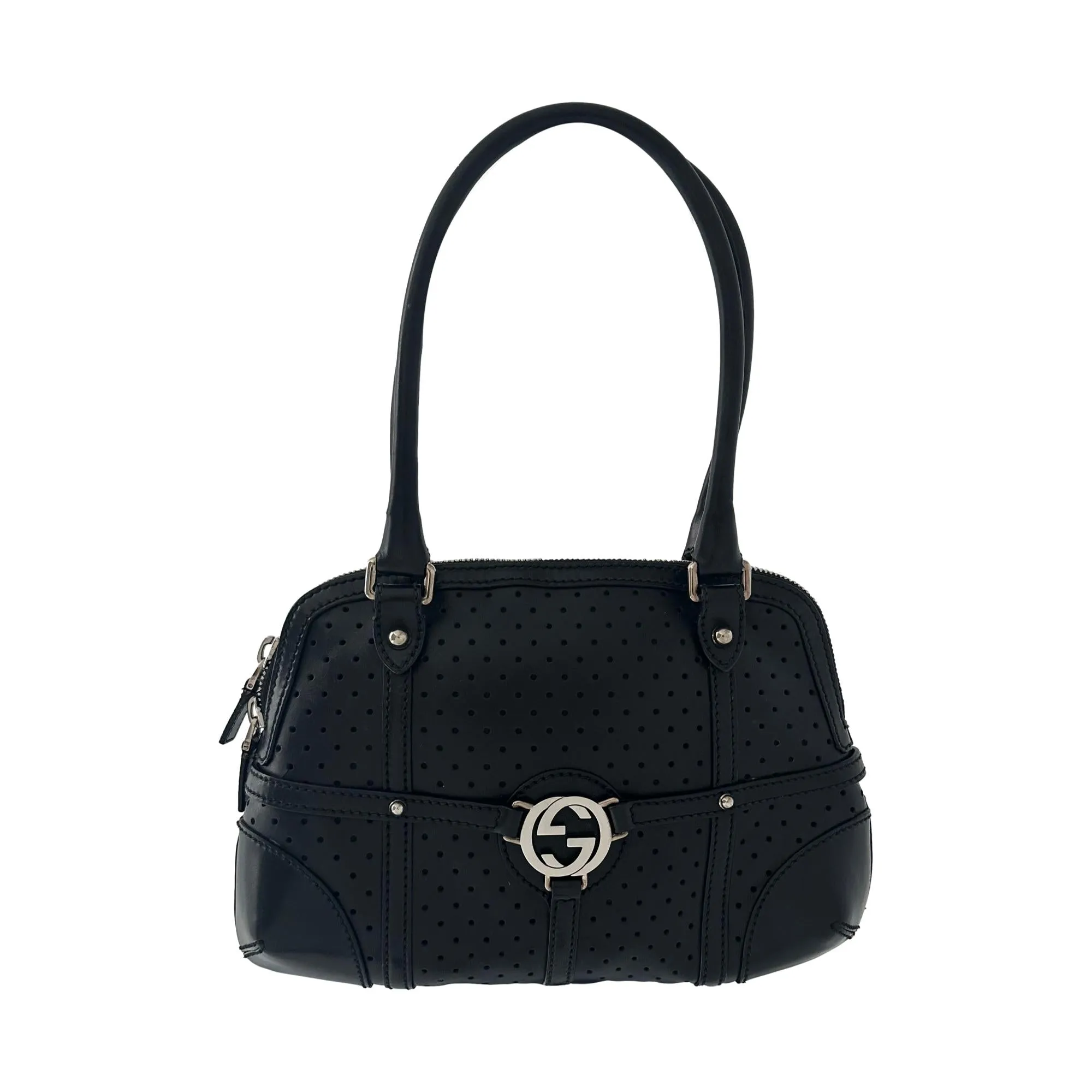 Gucci Black Perforated Bondage Shoulder Bag