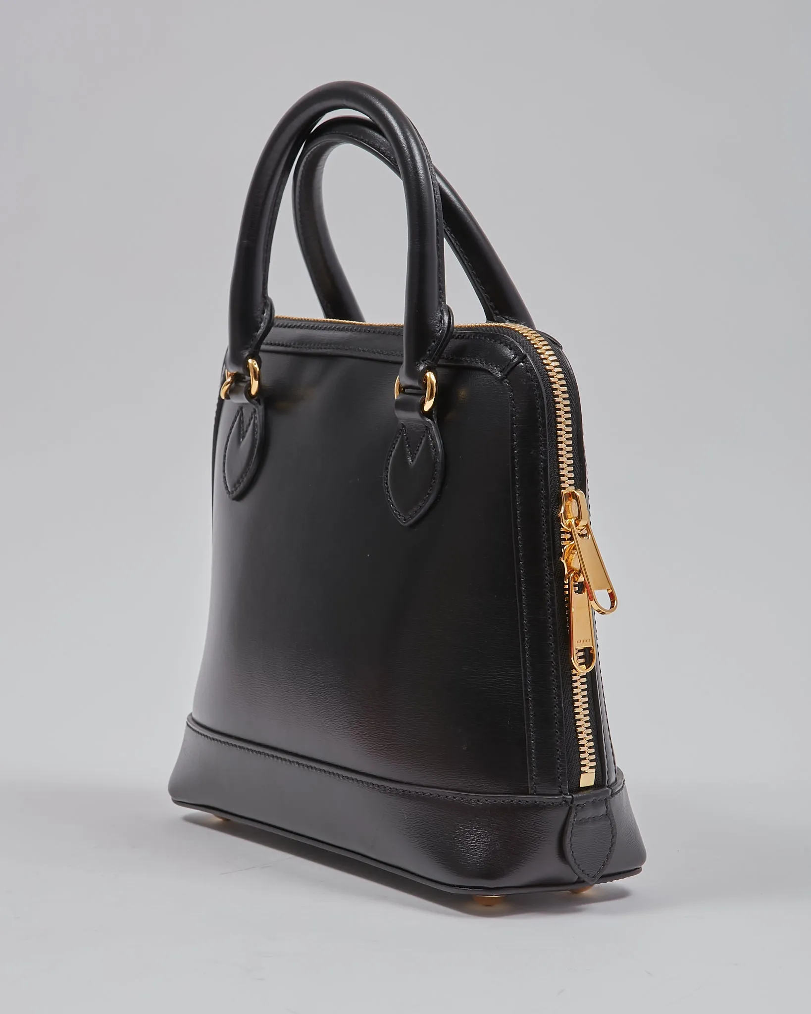 Gucci Black Smooth Leather Small Horsebit 1955 Top Handle Bag