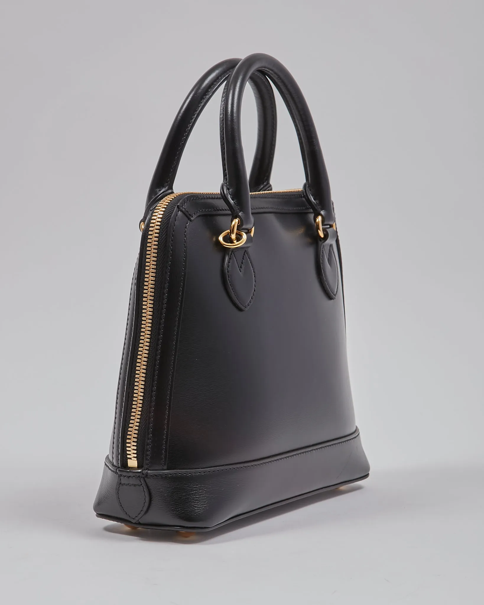 Gucci Black Smooth Leather Small Horsebit 1955 Top Handle Bag
