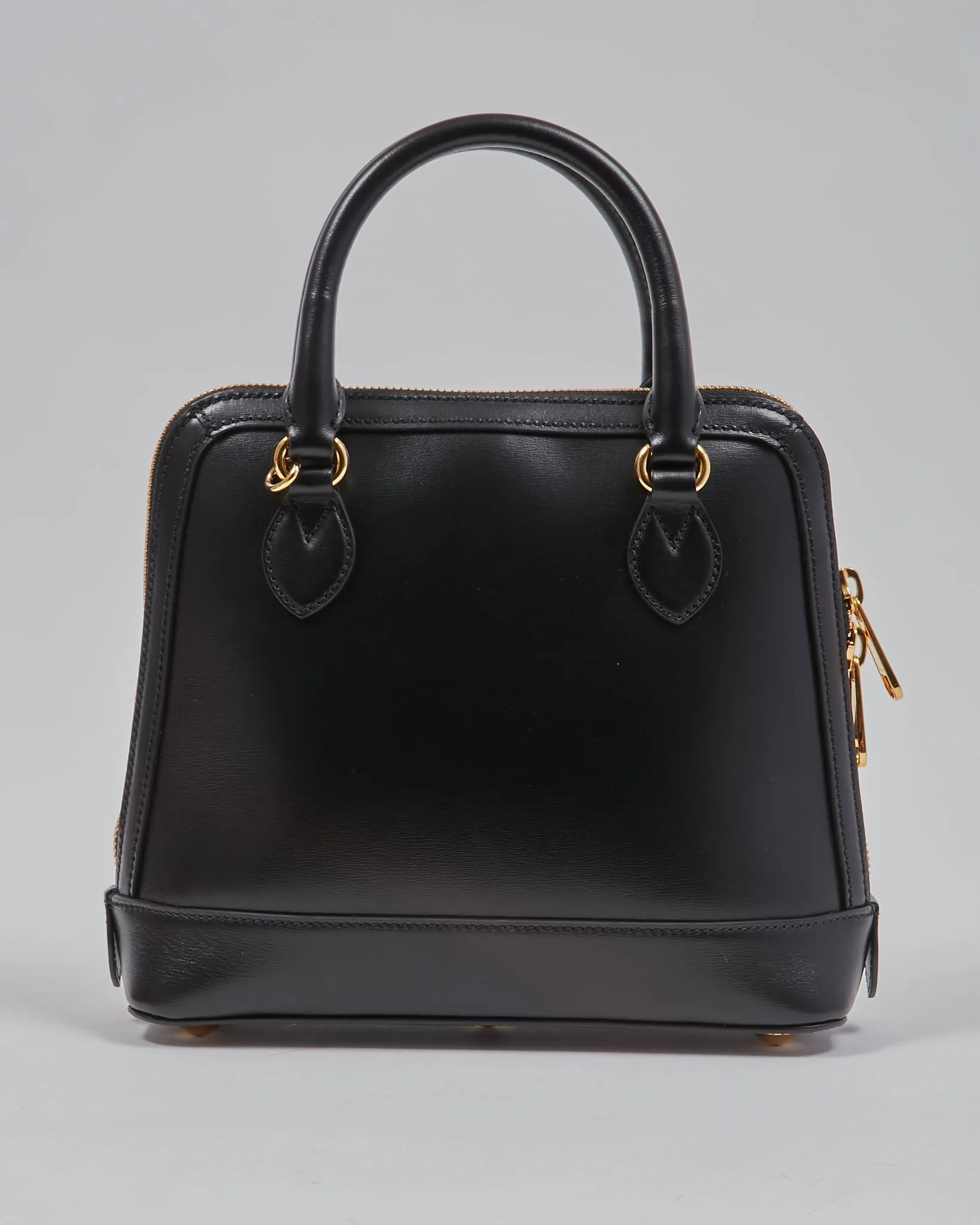 Gucci Black Smooth Leather Small Horsebit 1955 Top Handle Bag