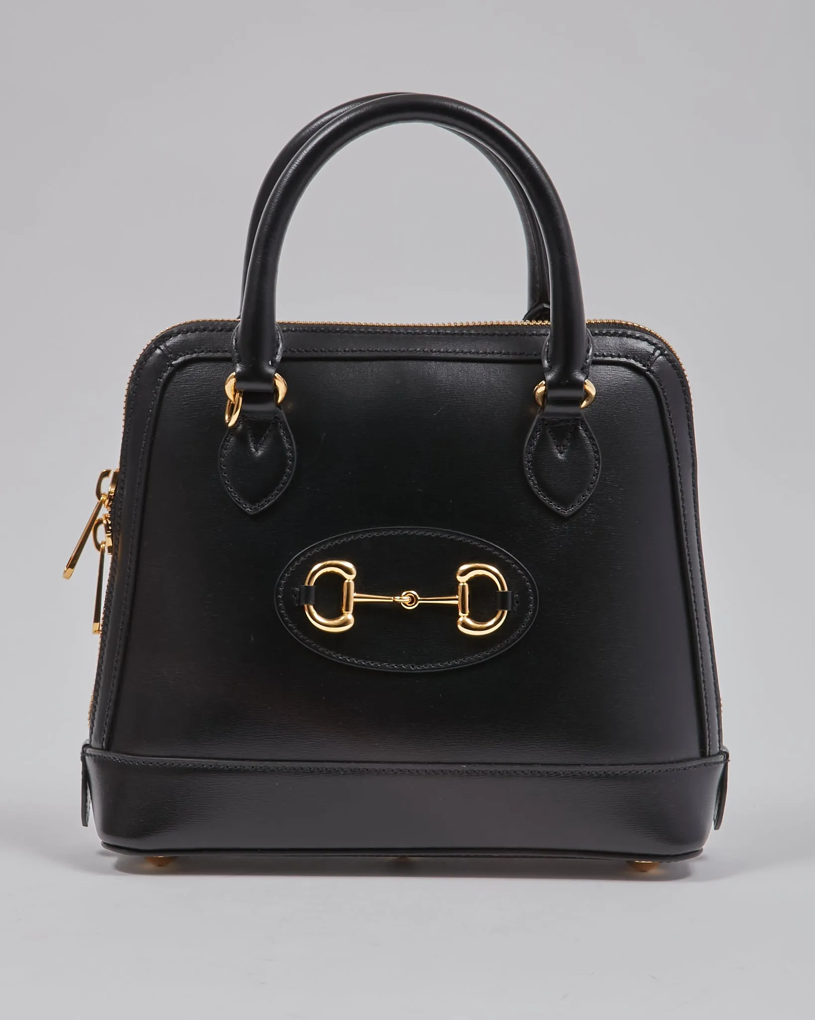 Gucci Black Smooth Leather Small Horsebit 1955 Top Handle Bag