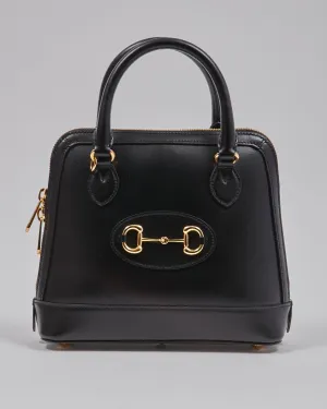 Gucci Black Smooth Leather Small Horsebit 1955 Top Handle Bag
