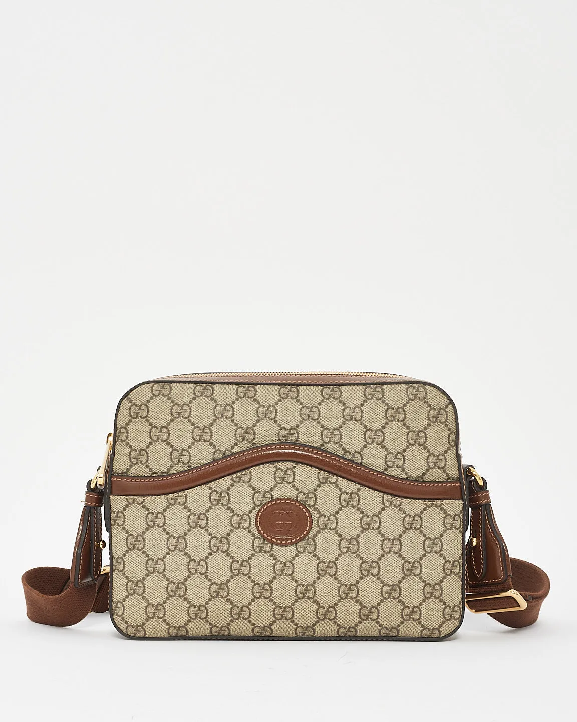 Gucci Brown / Beige GG Supreme Canvas Interlocking G Messenger Bag