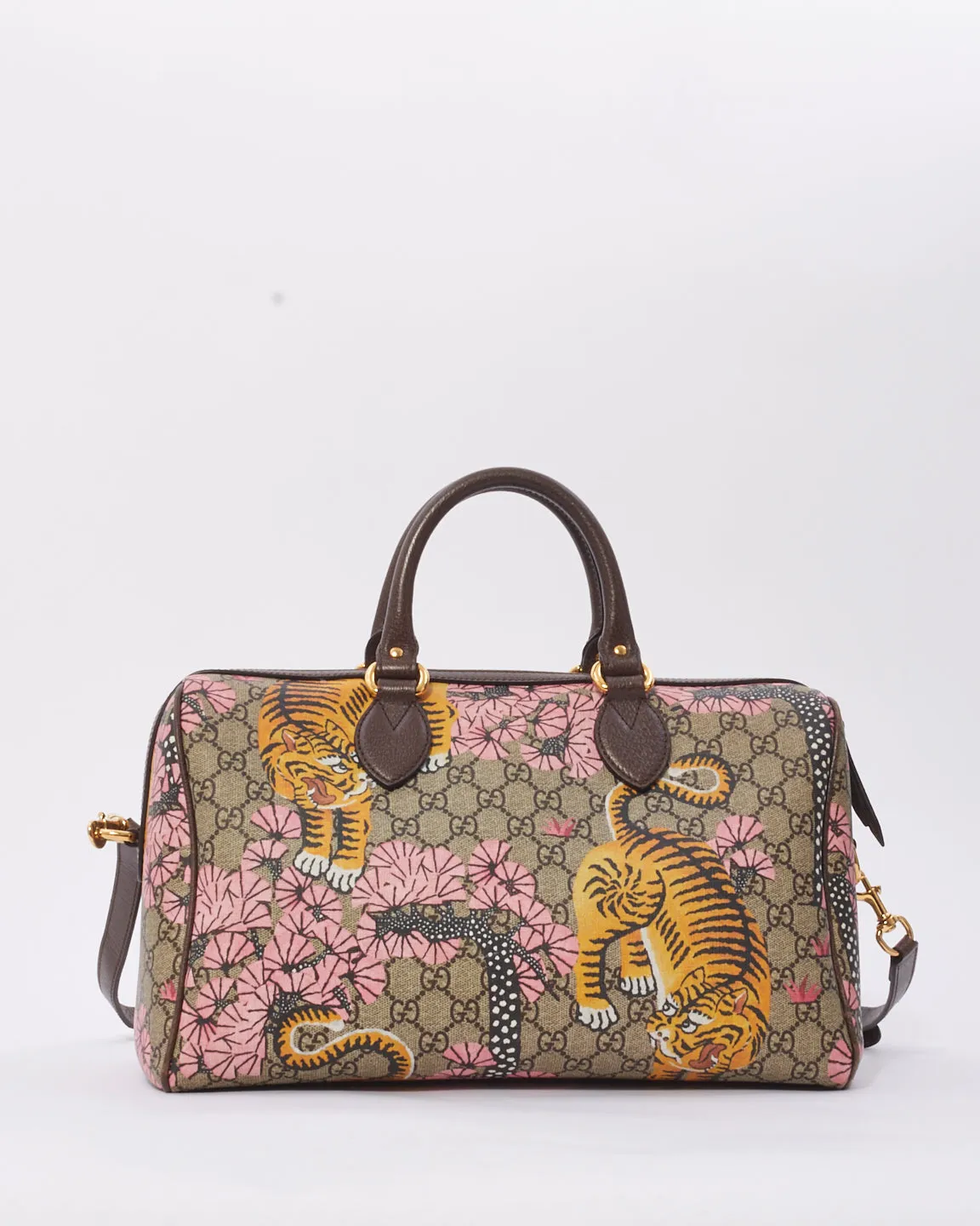 Gucci Brown Canvas GG Supreme Bengal Boston Bag with Strap