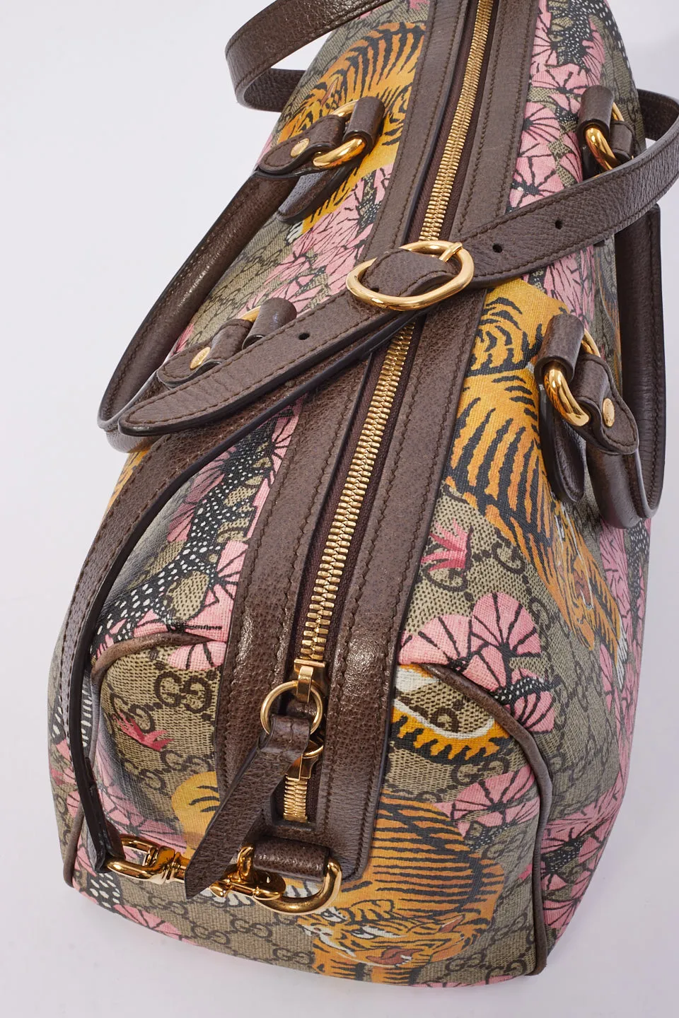 Gucci Brown Canvas GG Supreme Bengal Boston Bag with Strap