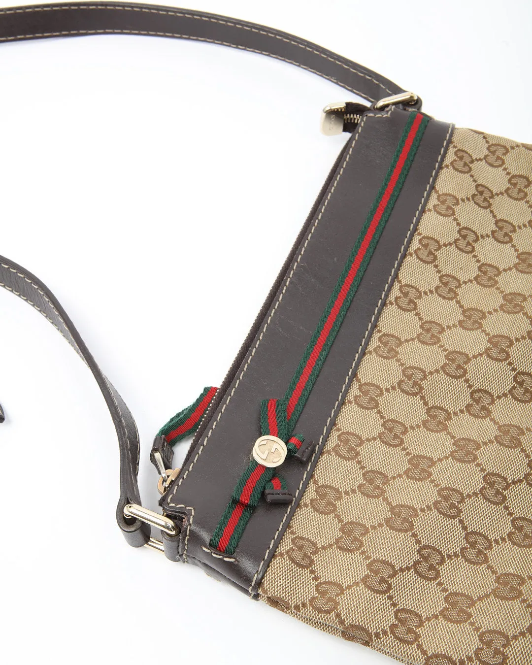 Gucci Brown GG Canvas Web Bow Detail Crossbody Bag