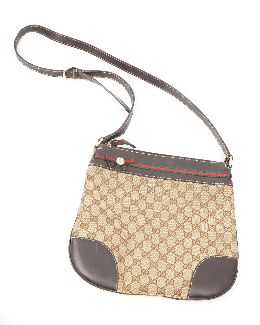 Gucci Brown GG Canvas Web Bow Detail Crossbody Bag