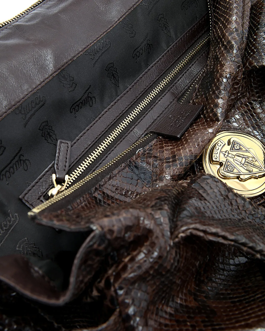 Gucci Brown Python Skin Hysteria Large Tote Bag