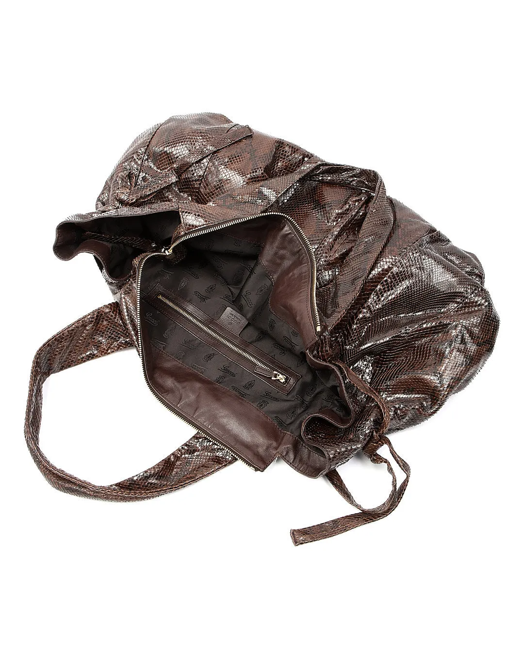 Gucci Brown Python Skin Hysteria Large Tote Bag