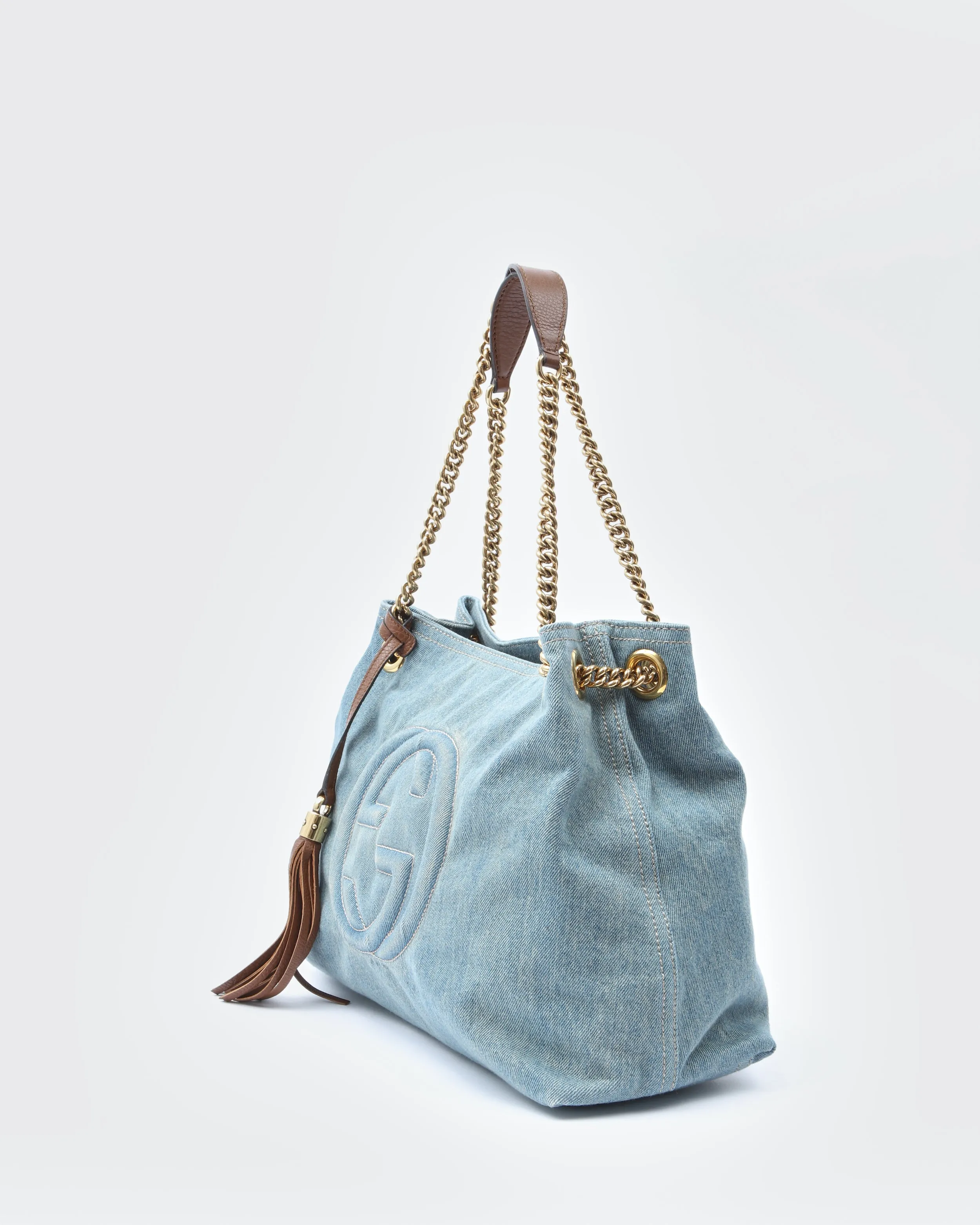 Gucci Denim Soho GG Chain Tote Shoulder Bag