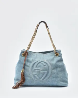 Gucci Denim Soho GG Chain Tote Shoulder Bag