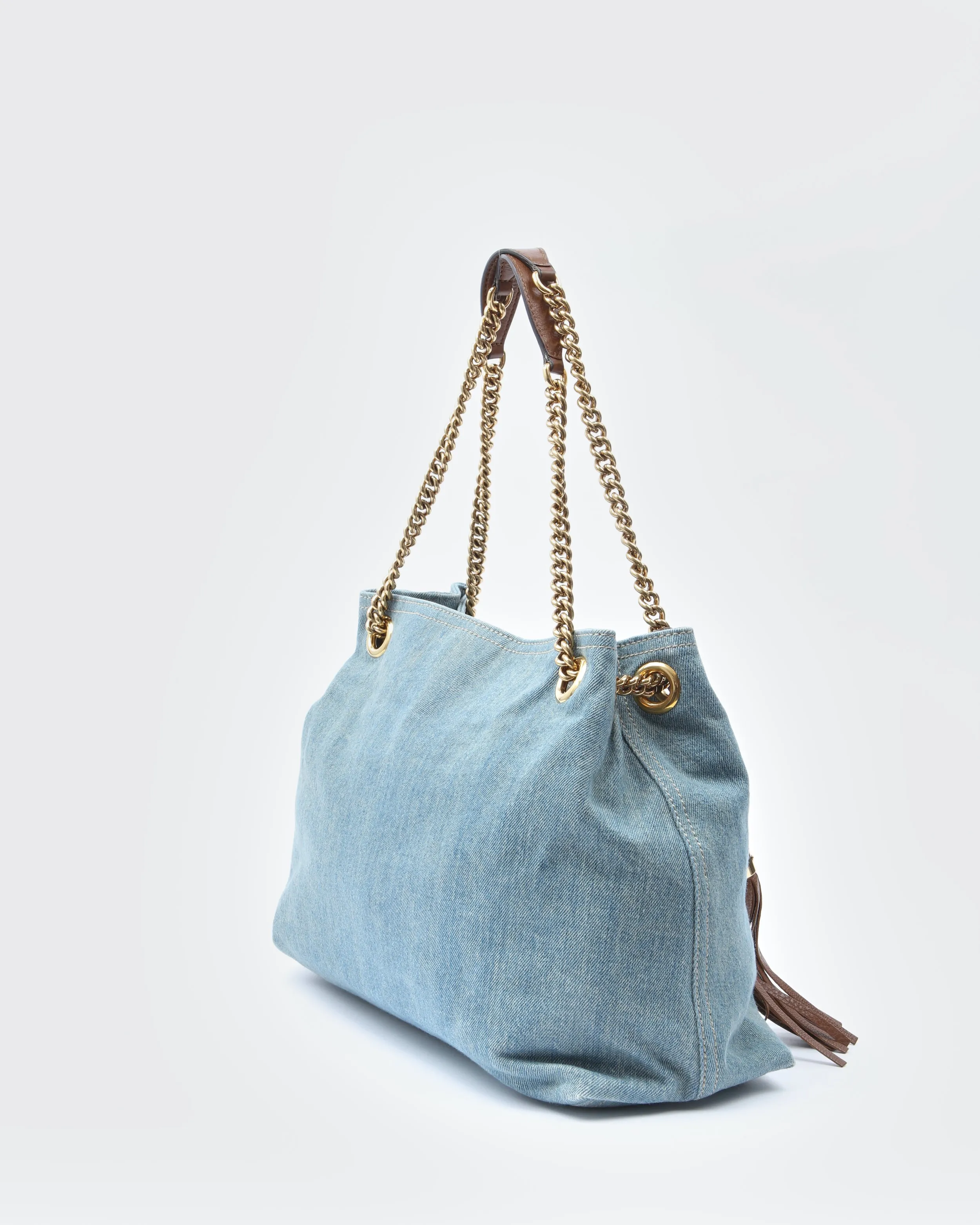 Gucci Denim Soho GG Chain Tote Shoulder Bag
