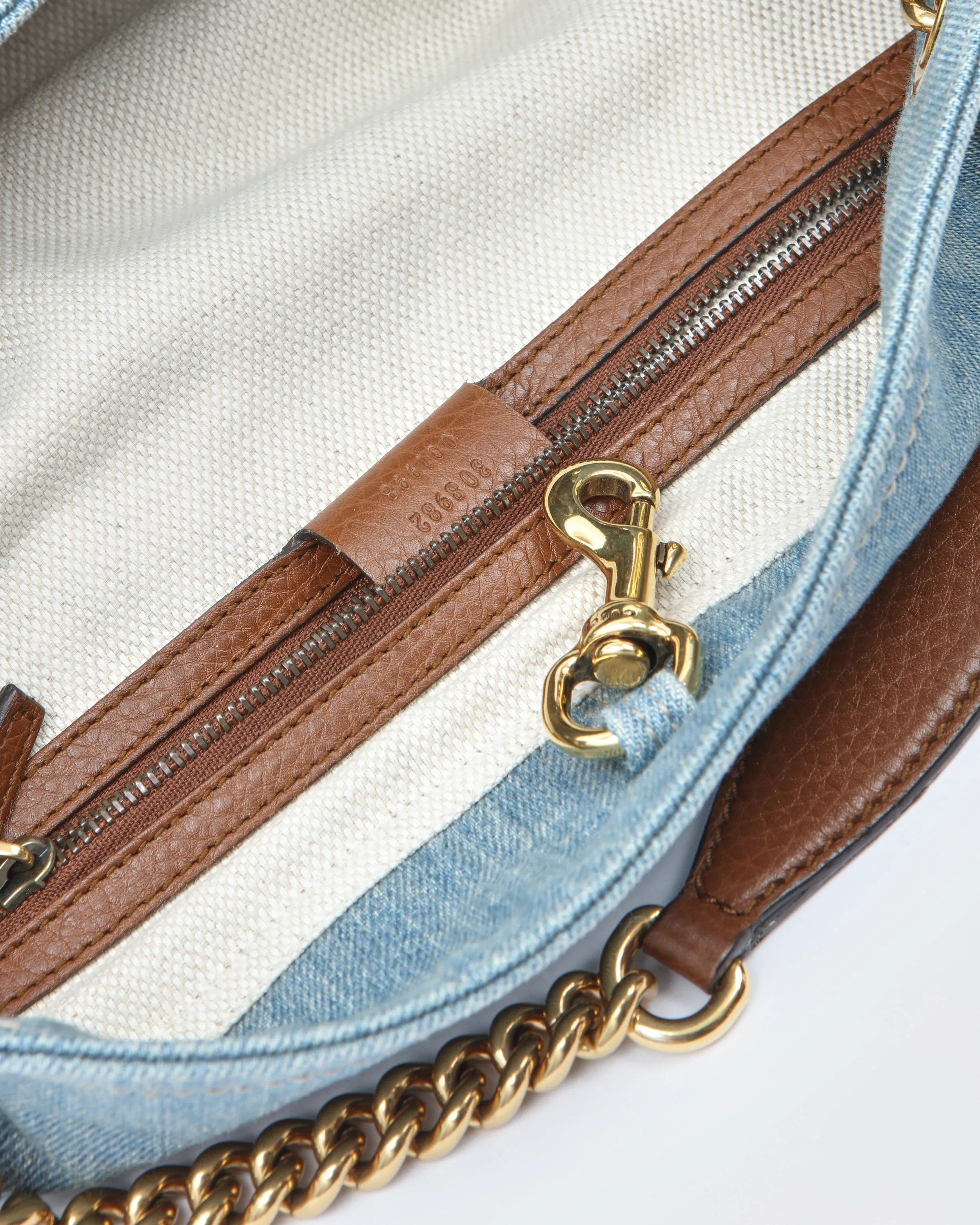 Gucci Denim Soho GG Chain Tote Shoulder Bag