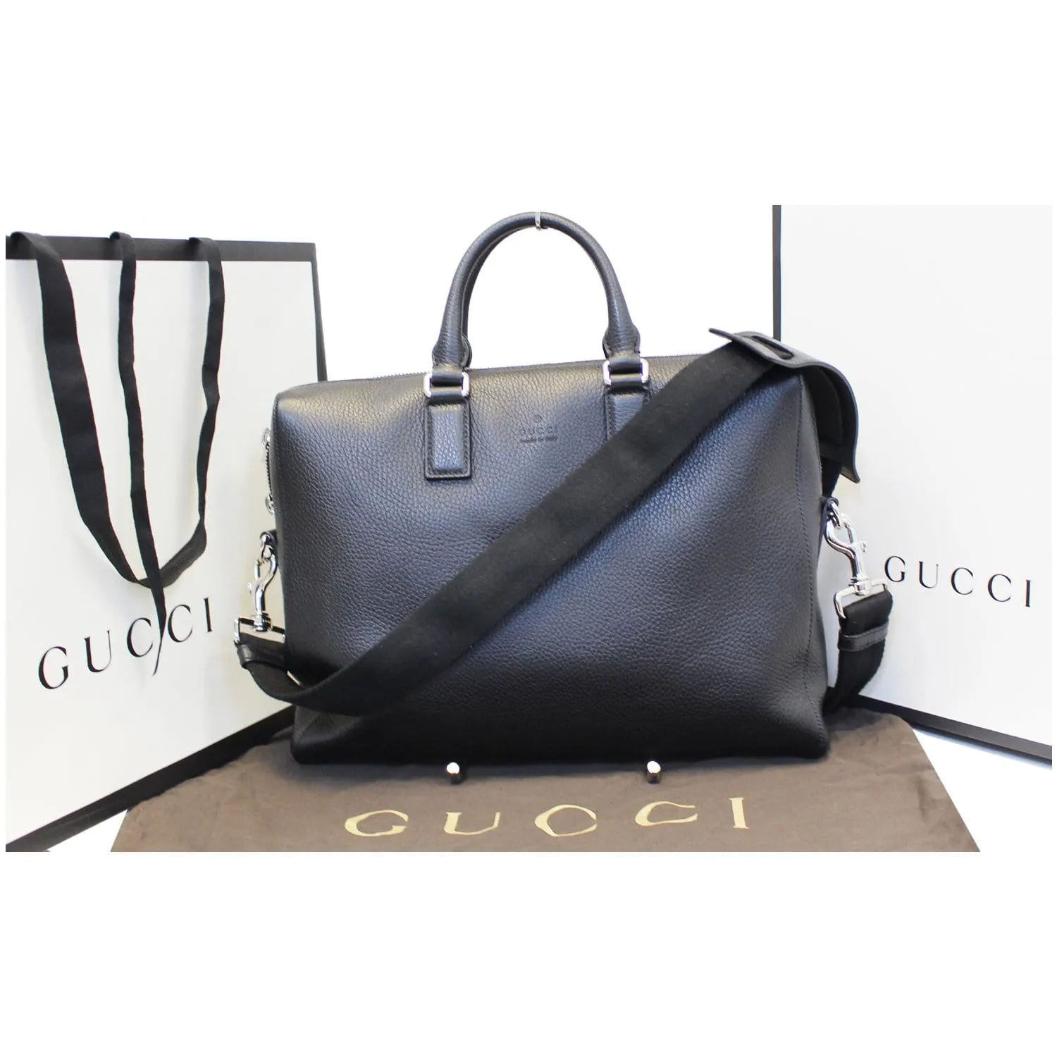 GUCCI Leather Business Briefcase Bag Black 387074