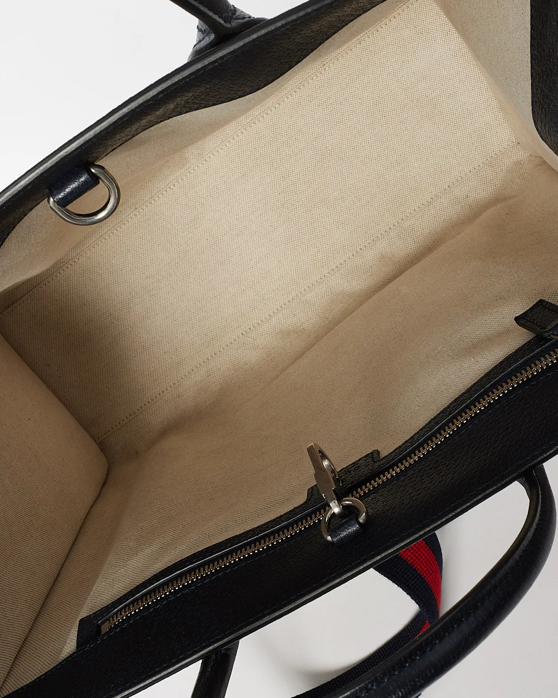 Gucci Navy & Beige Monogram GG Coated Canvas Medium Tote Bag w/ Web Strap