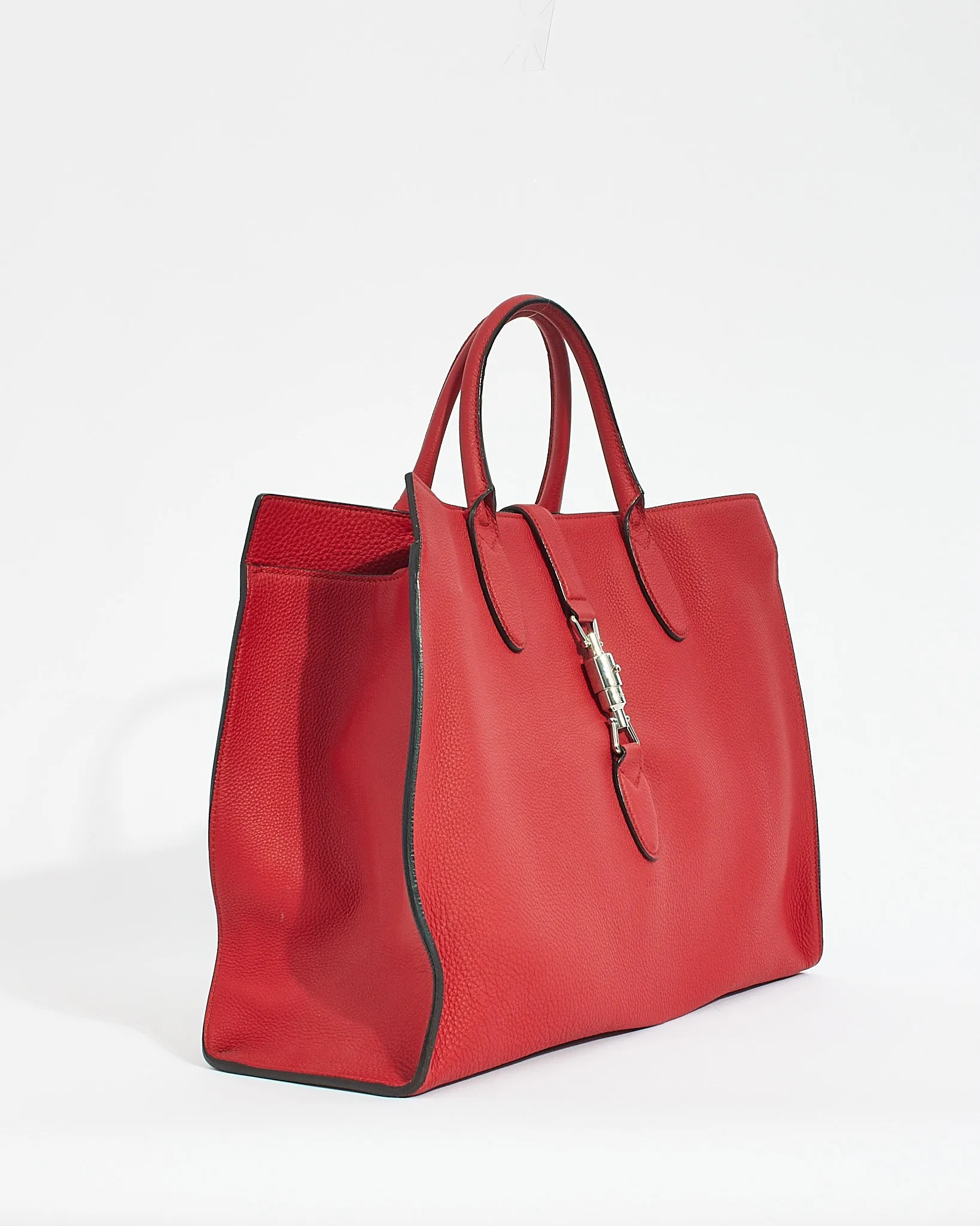 Gucci Red Pebbled Leather Jackie Large Top Handle Tote Bag
