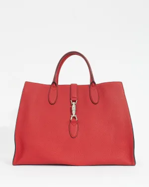 Gucci Red Pebbled Leather Jackie Large Top Handle Tote Bag