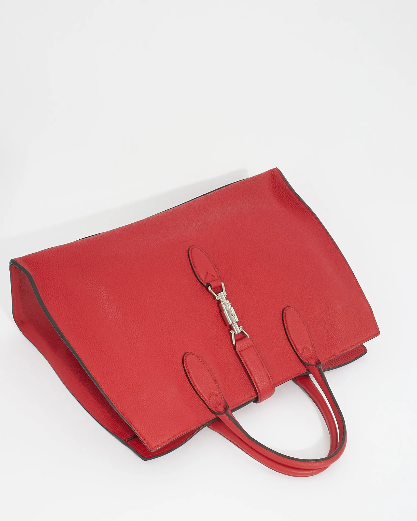 Gucci Red Pebbled Leather Jackie Large Top Handle Tote Bag