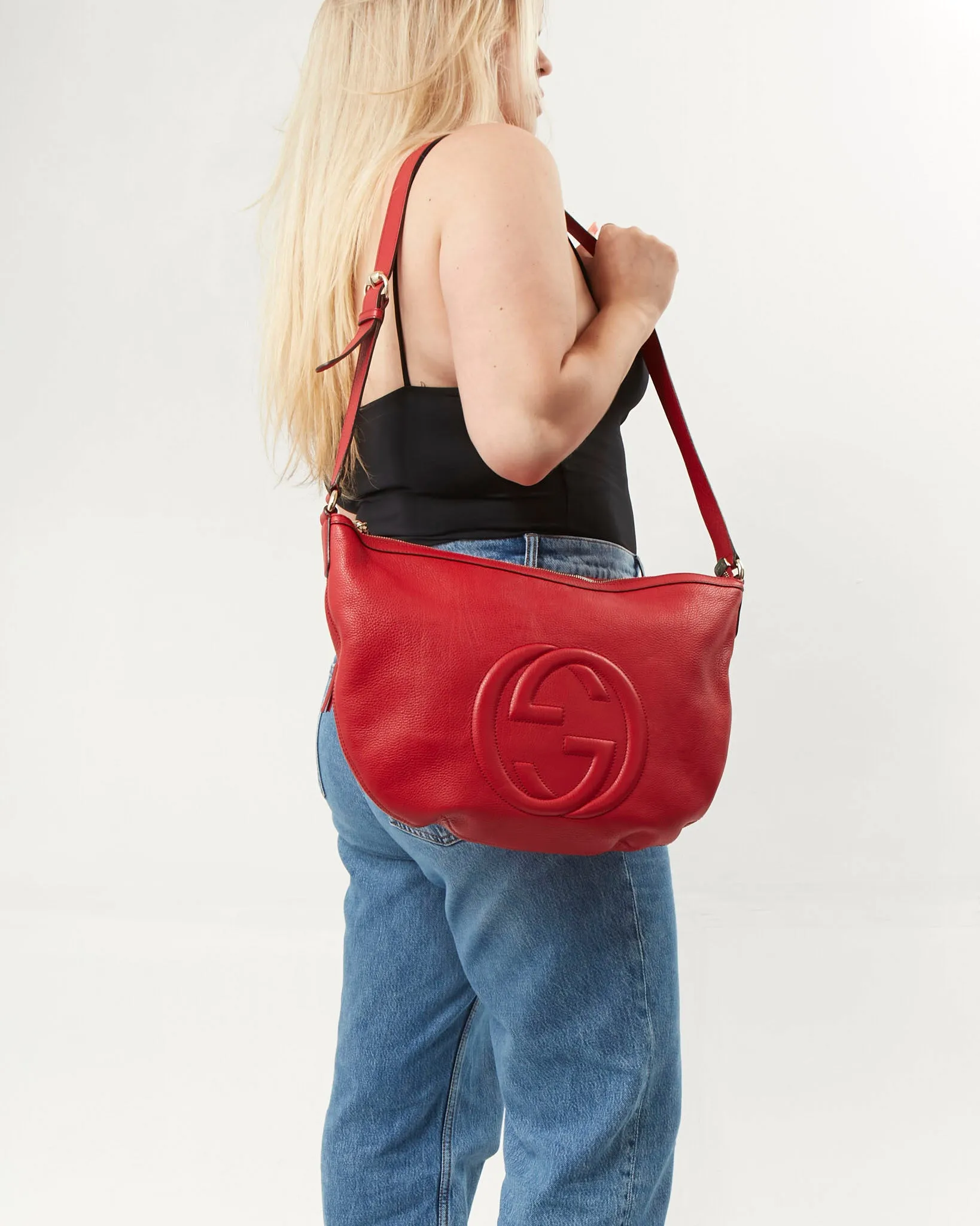 Gucci Red Pebbled Leather Soho Crossbody Bag