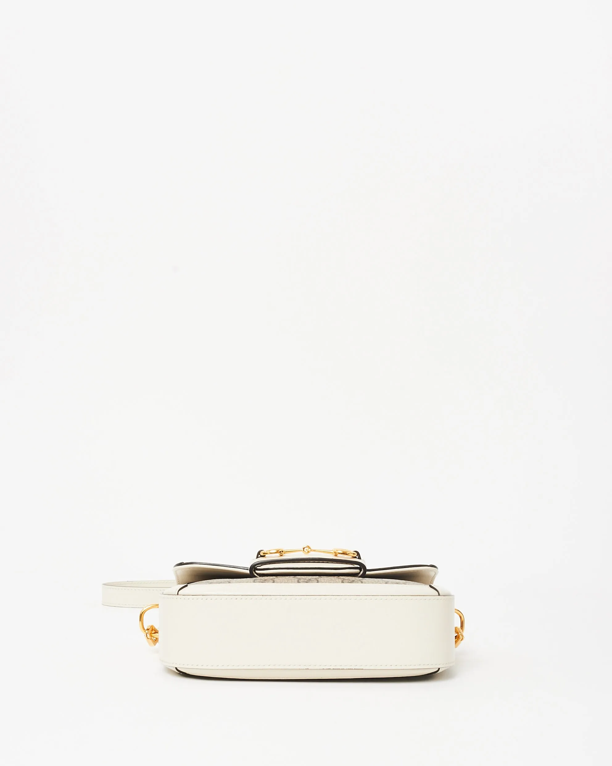Gucci White Leather Beige Monogram GG Coated Canvas Mini 1955 Crossbody Bag