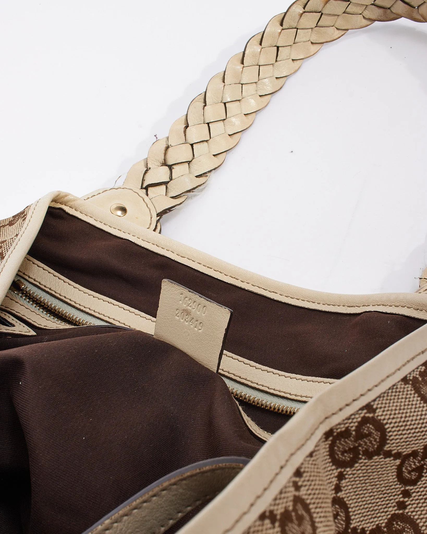 Gucci White Leather GG Monogram Canvas Small Pelham Tote Bag