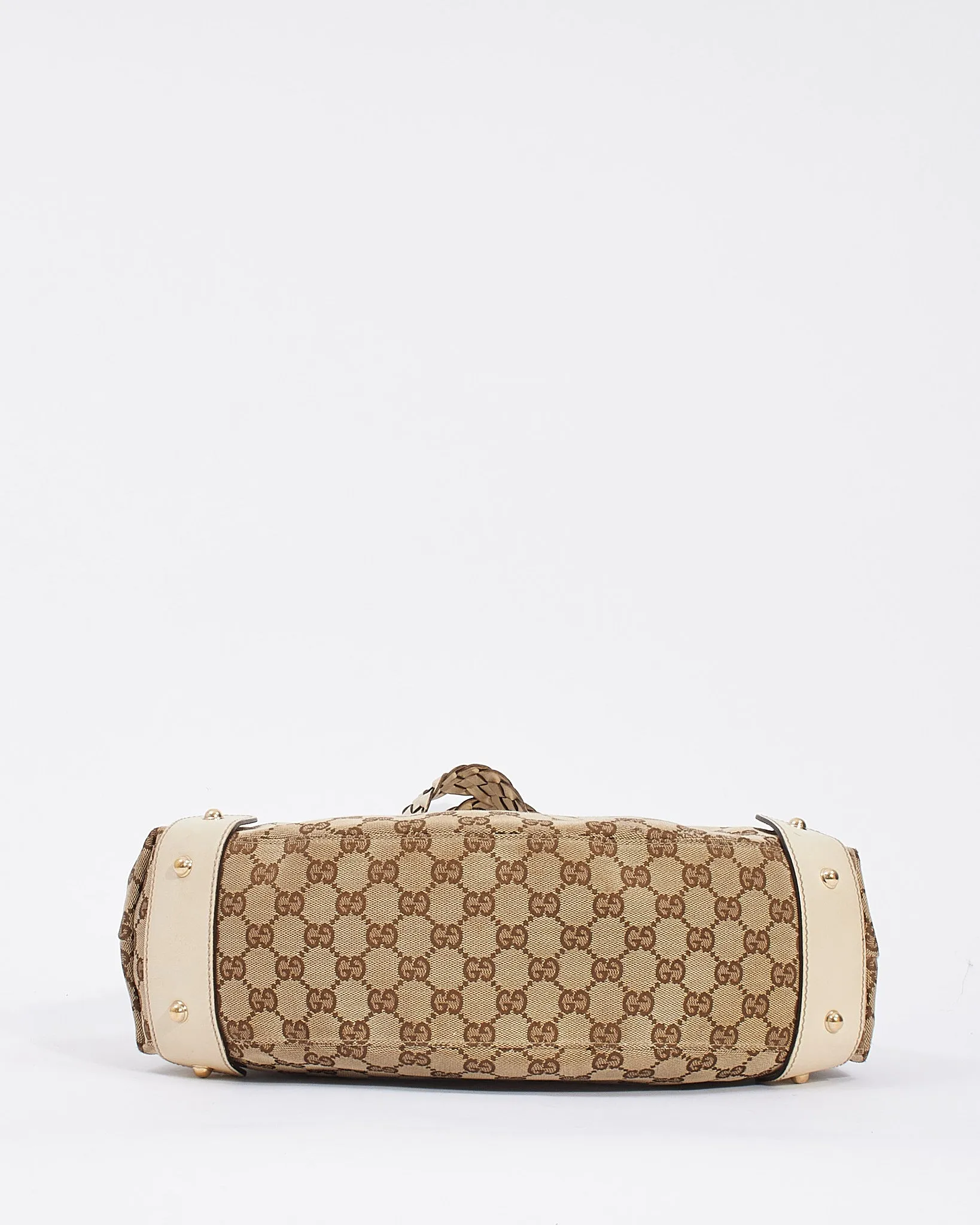 Gucci White Leather GG Monogram Canvas Small Pelham Tote Bag