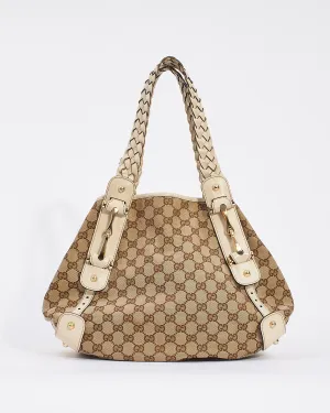 Gucci White Leather GG Monogram Canvas Small Pelham Tote Bag
