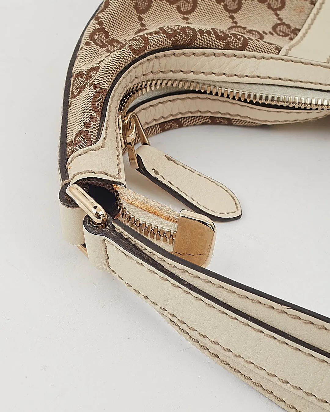 Gucci White Trim GG Print Canvas Shoulder Bag