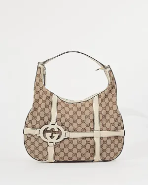 Gucci White Trim GG Print Canvas Shoulder Bag