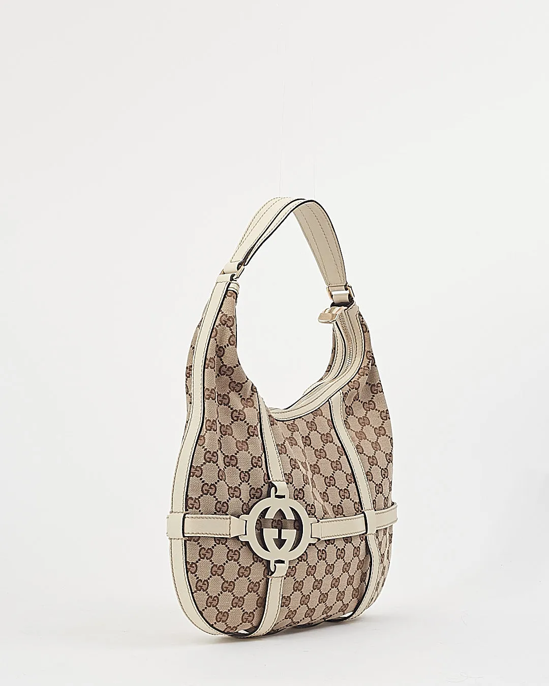 Gucci White Trim GG Print Canvas Shoulder Bag