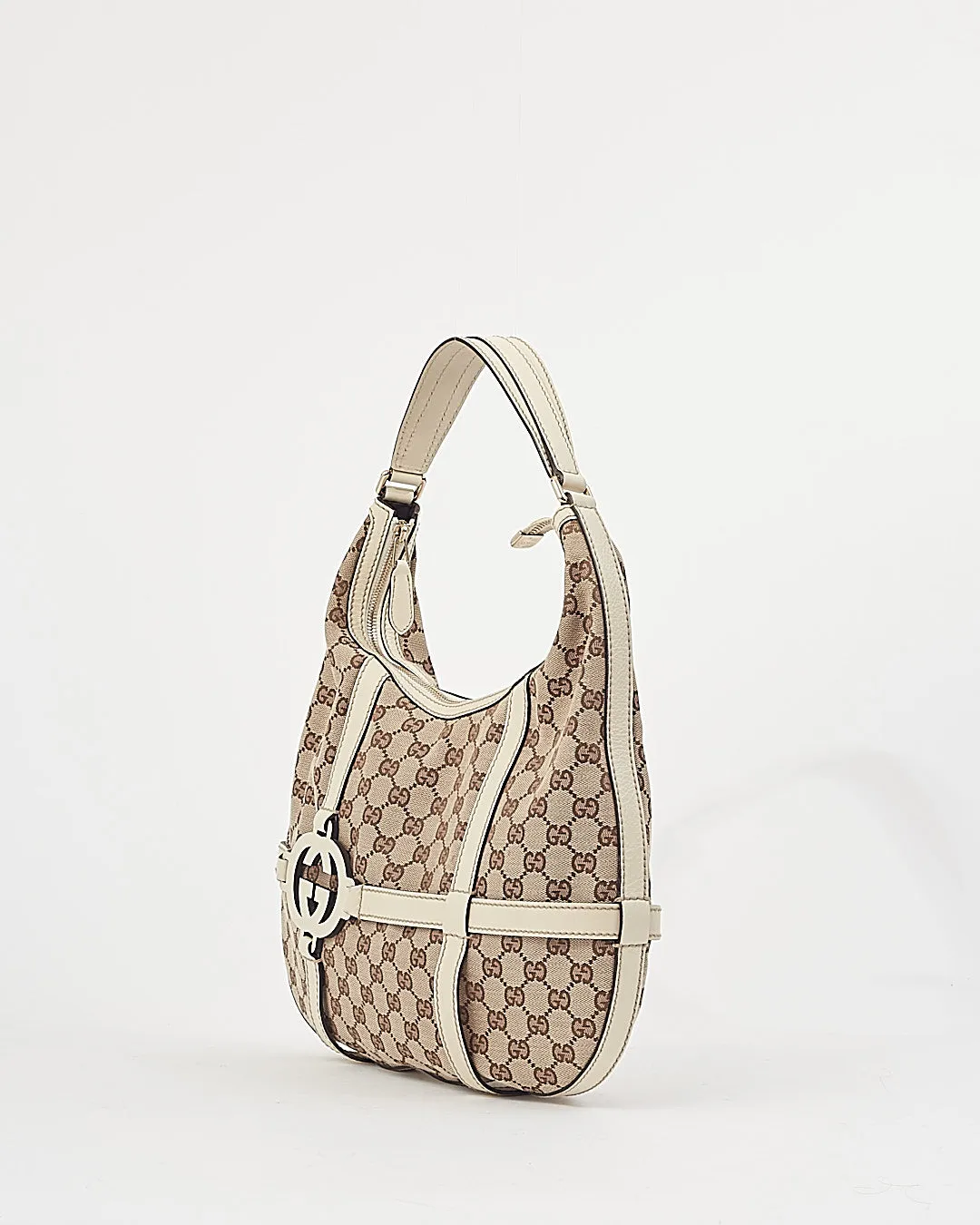 Gucci White Trim GG Print Canvas Shoulder Bag