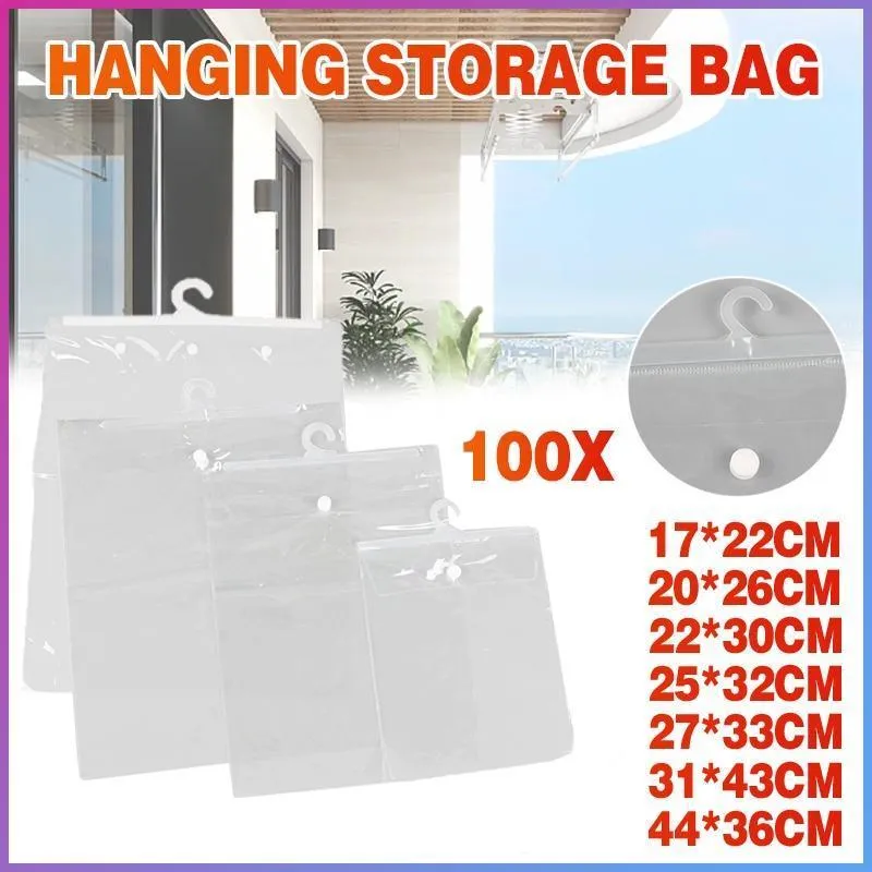 Hanging Storage Bags 100PCS 7Sizes PVC Clear