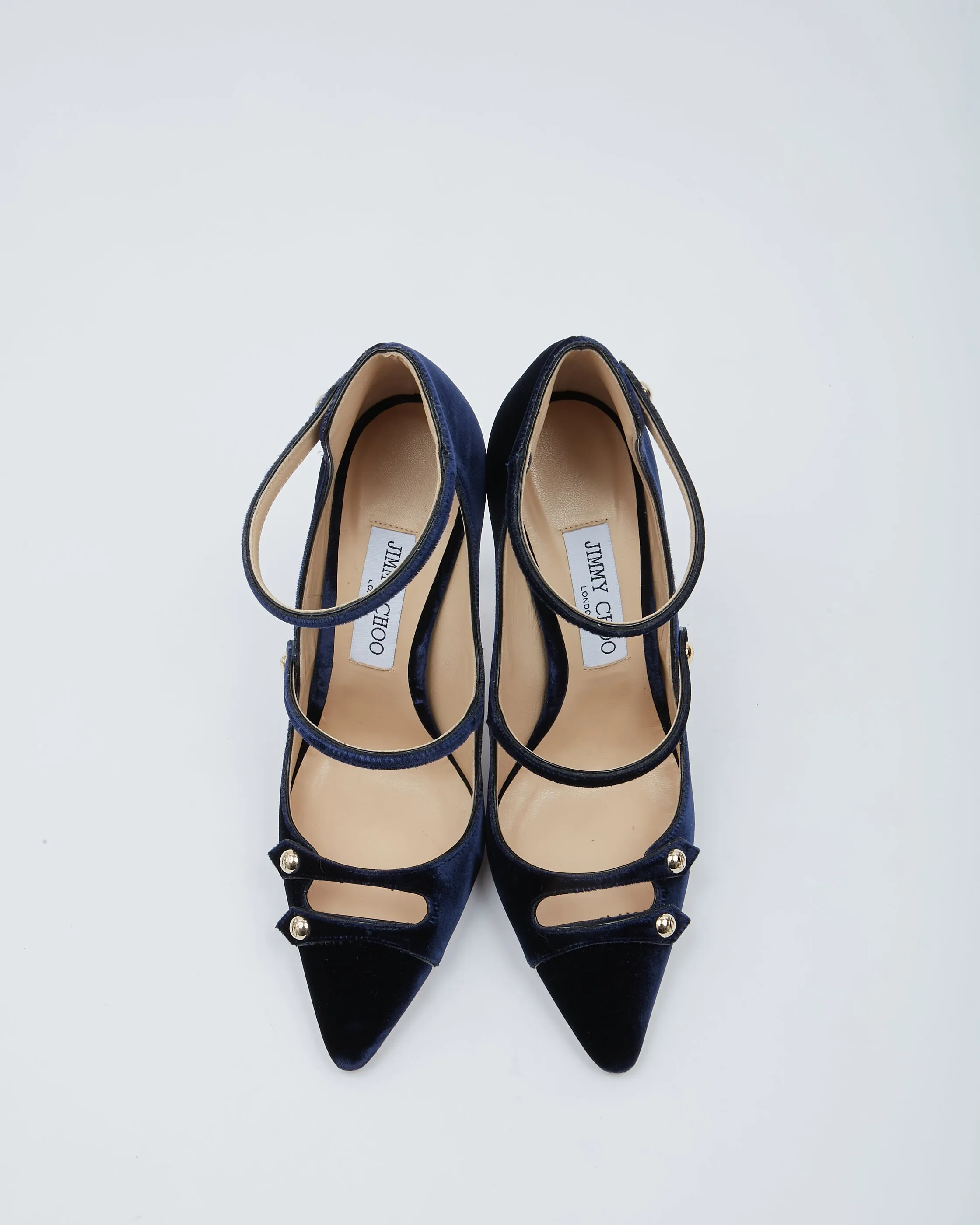 Jimmy Choo Blue Velvet Strappy Point Toe Heel - 39