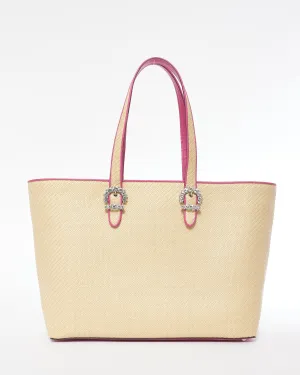 Jimmy Choo Pink Leather & Raffia Embellished Cheri Tote Bag