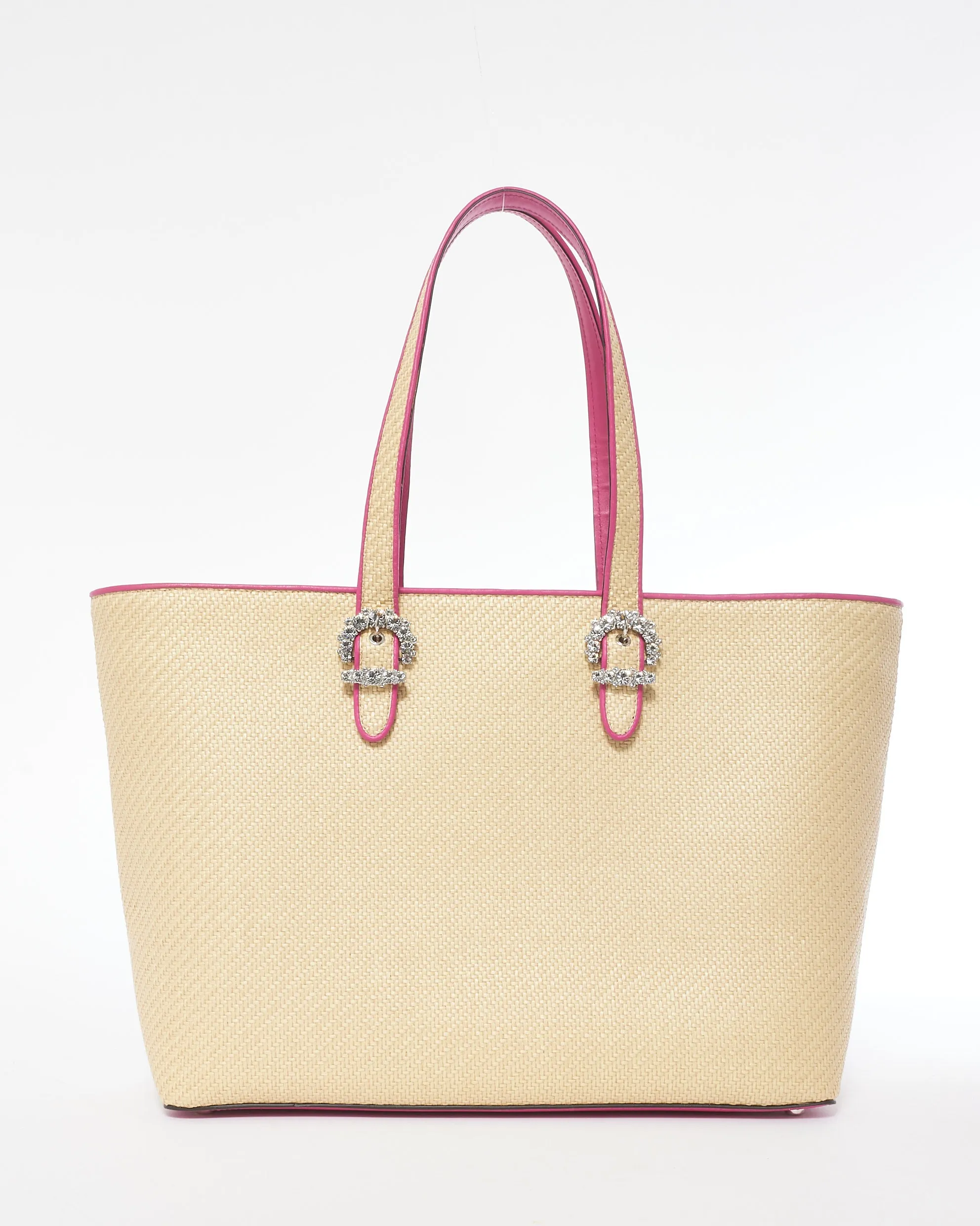 Jimmy Choo Pink Leather & Raffia Embellished Cheri Tote Bag