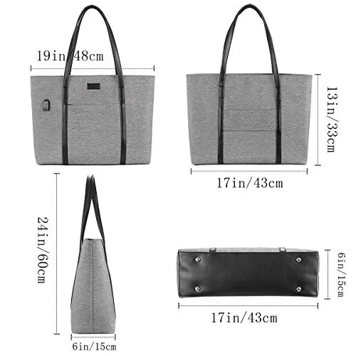 Laptop Tote Purse Large, Business Women Work Bag Professional Computer Purse Teacher Tote Bag with Zipper and Pockets Fits 15.6 Inch Laptop Gray