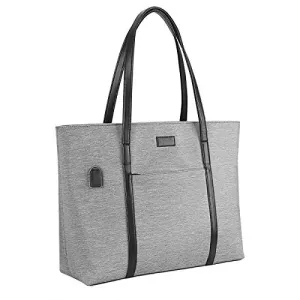 Laptop Tote Purse Large, Business Women Work Bag Professional Computer Purse Teacher Tote Bag with Zipper and Pockets Fits 15.6 Inch Laptop Gray