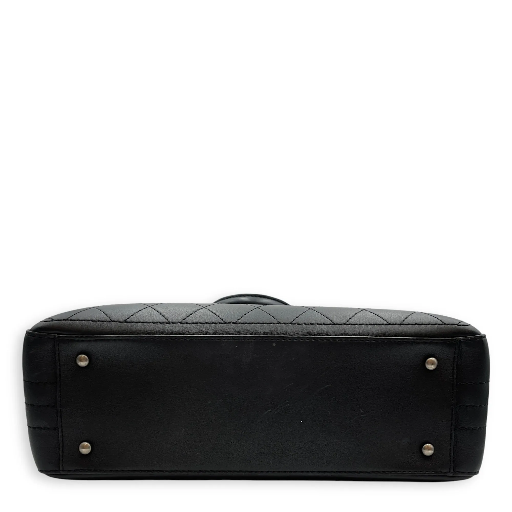 Large Black Tote Bag in Calfskin, Ruthenium hardware
