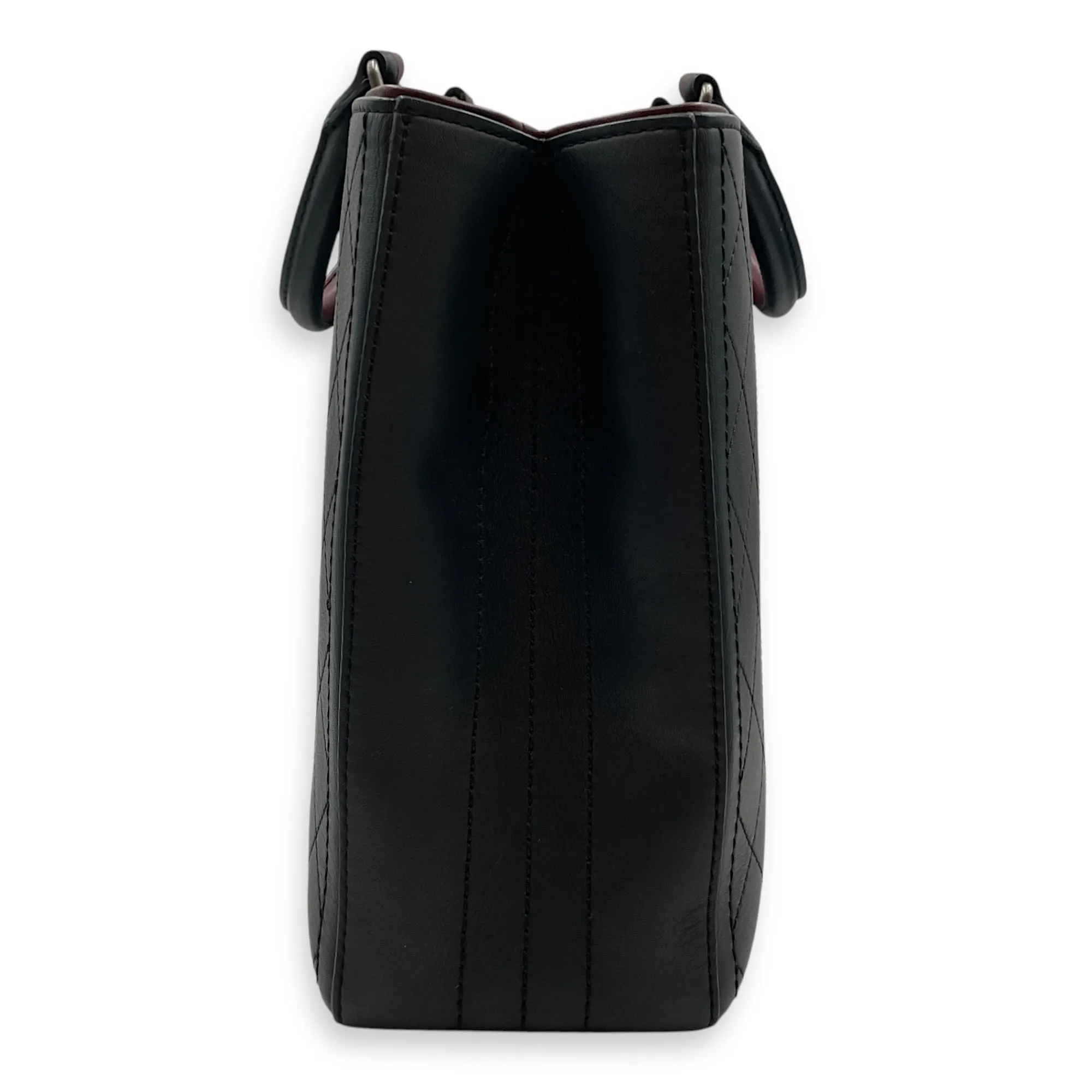 Large Black Tote Bag in Calfskin, Ruthenium hardware