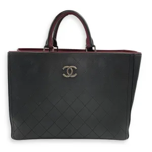 Large Black Tote Bag in Calfskin, Ruthenium hardware