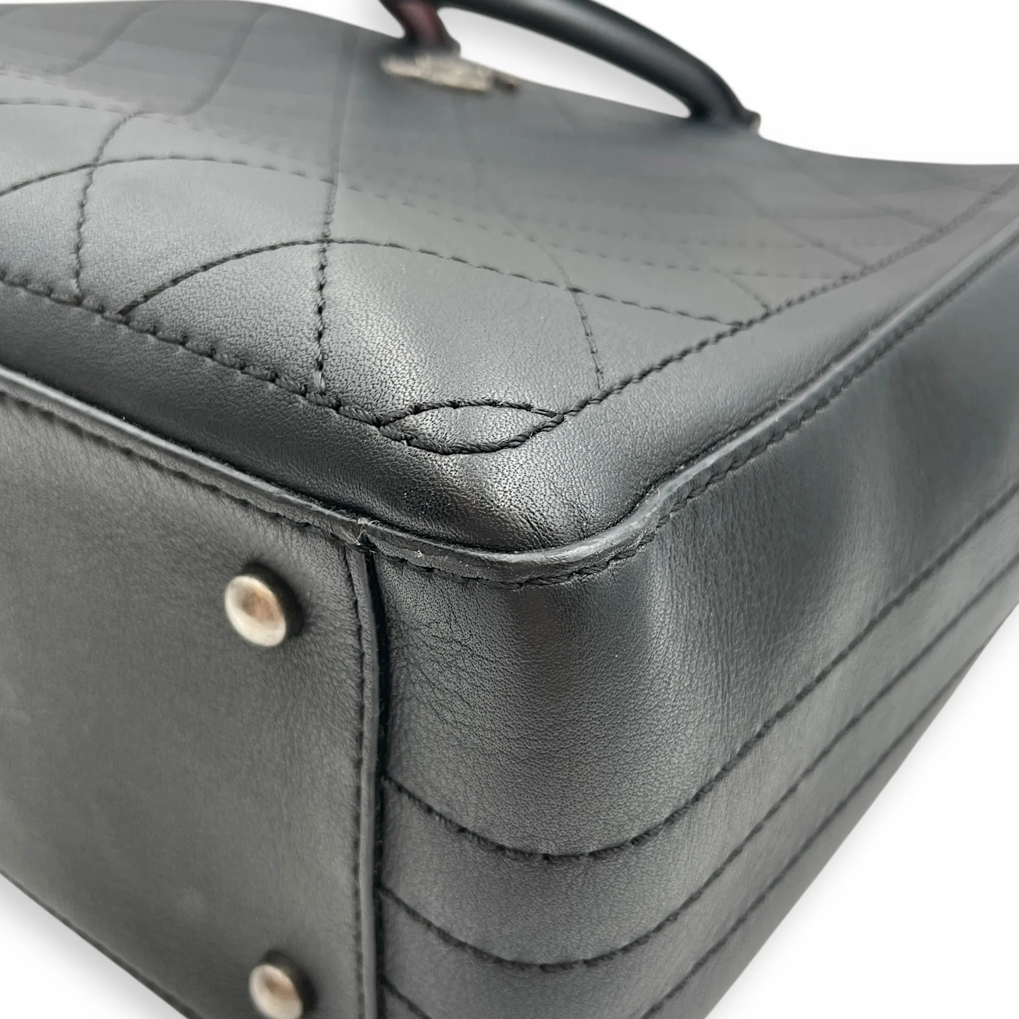 Large Black Tote Bag in Calfskin, Ruthenium hardware