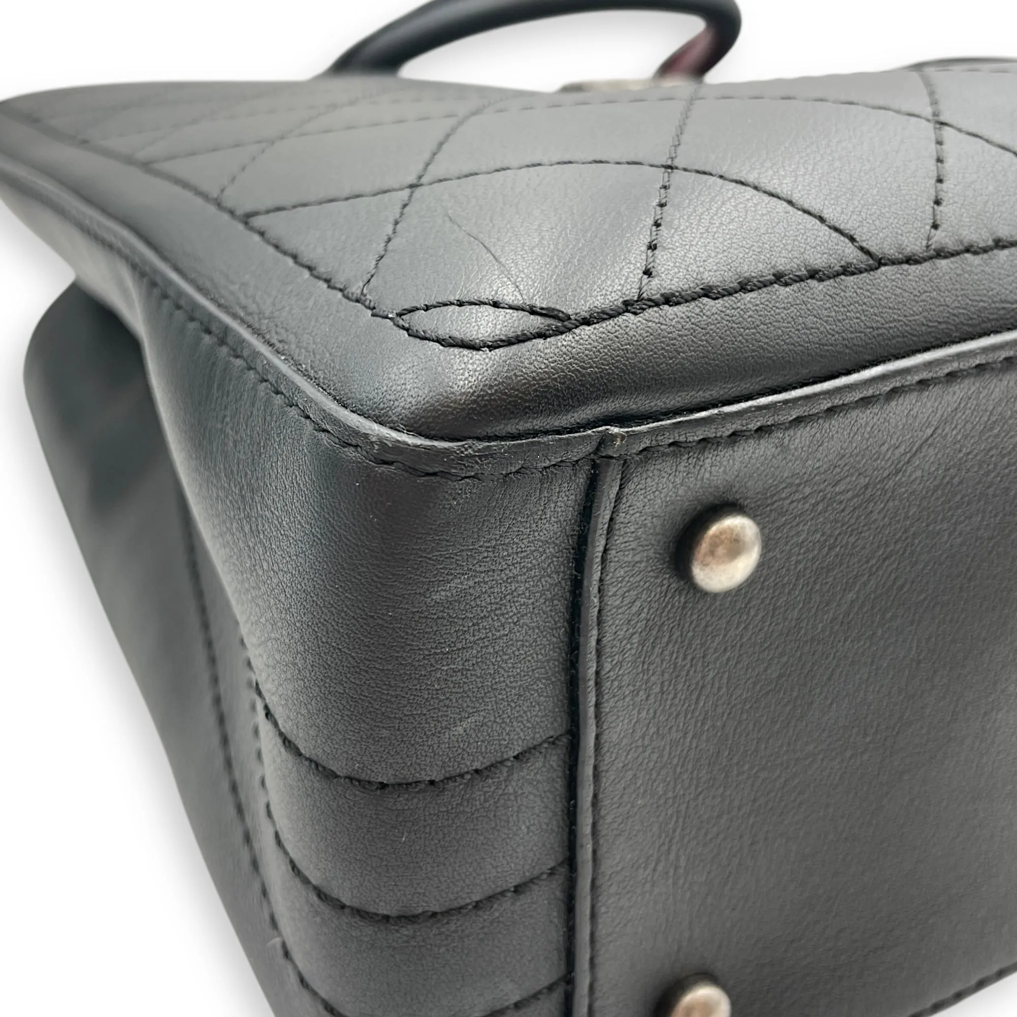 Large Black Tote Bag in Calfskin, Ruthenium hardware