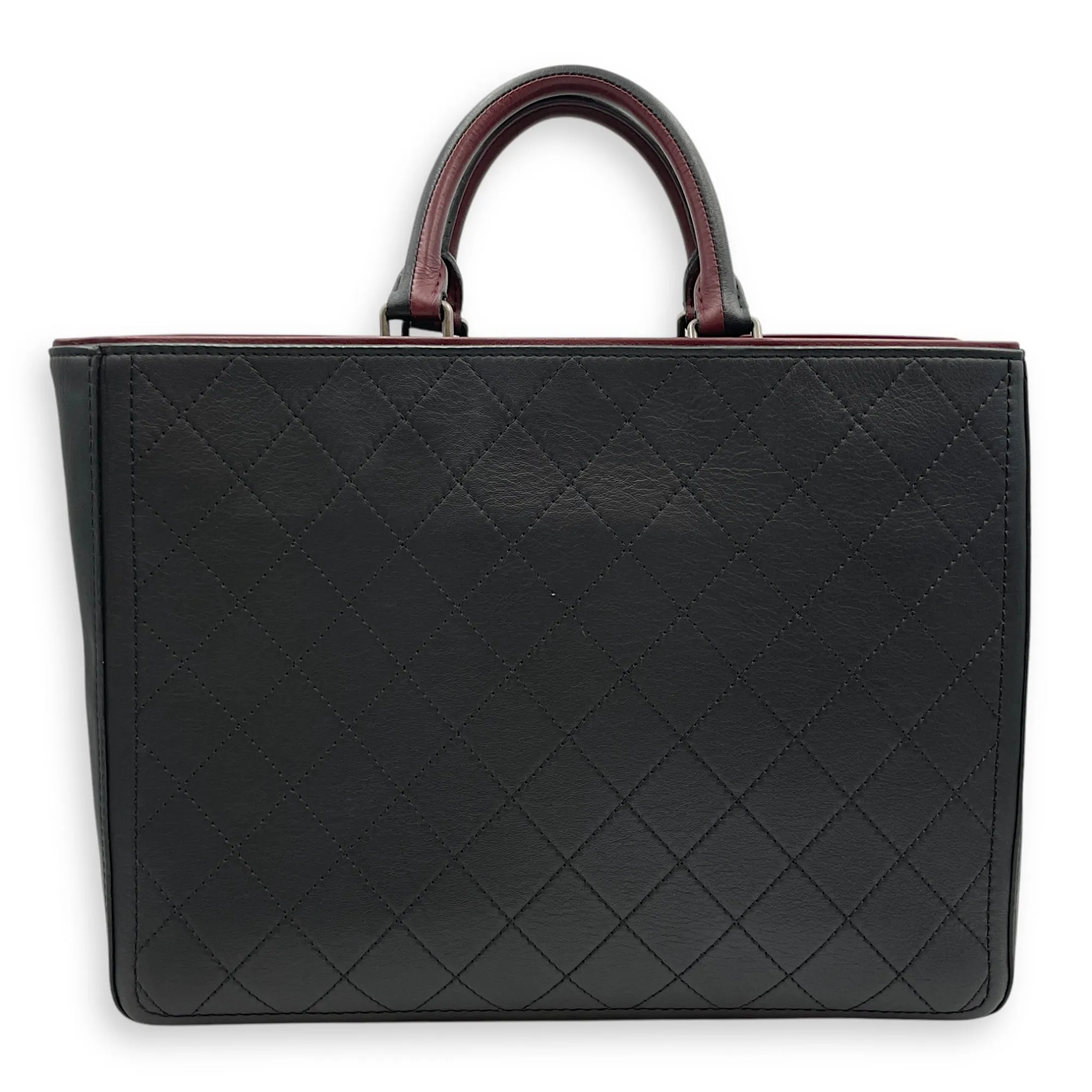 Large Black Tote Bag in Calfskin, Ruthenium hardware