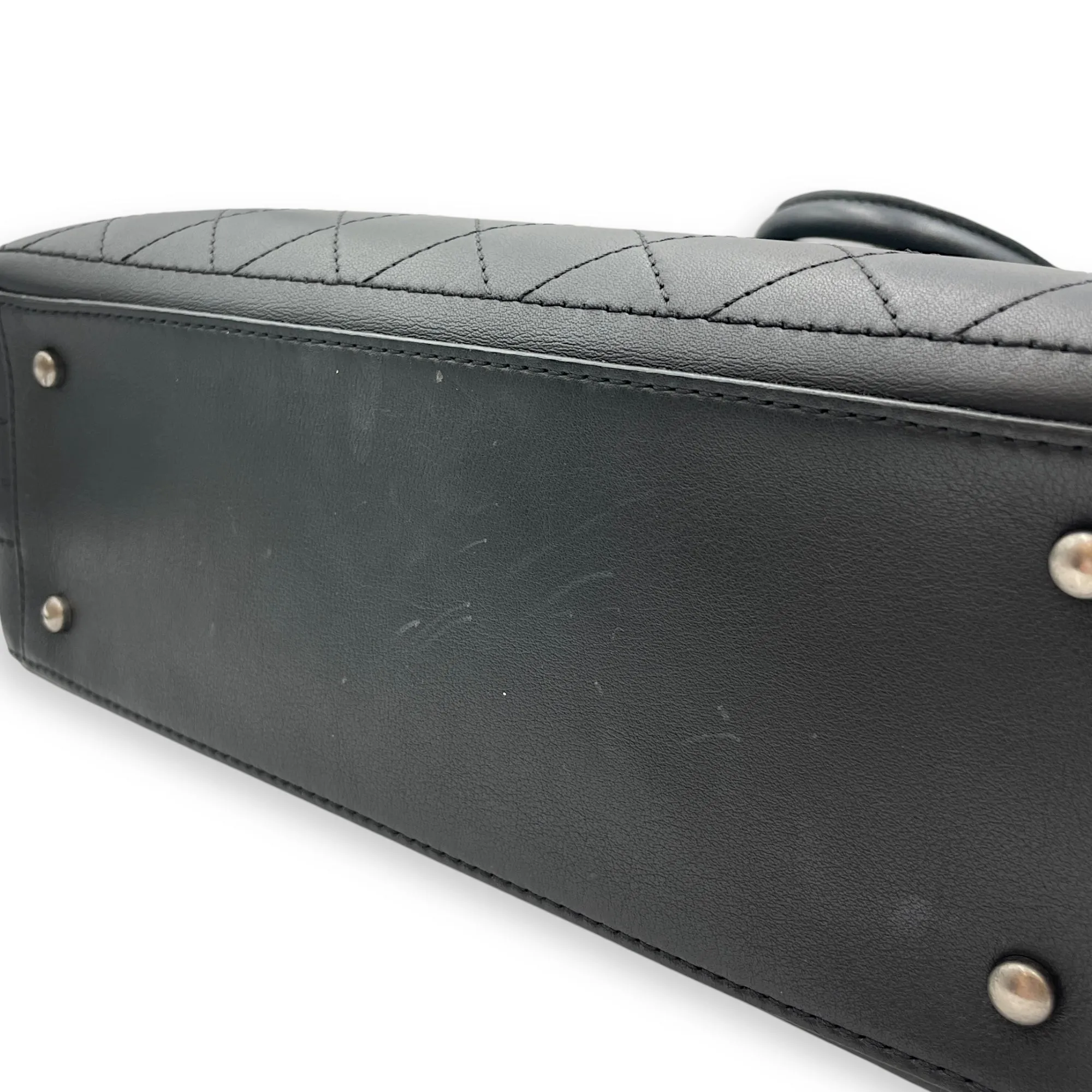 Large Black Tote Bag in Calfskin, Ruthenium hardware