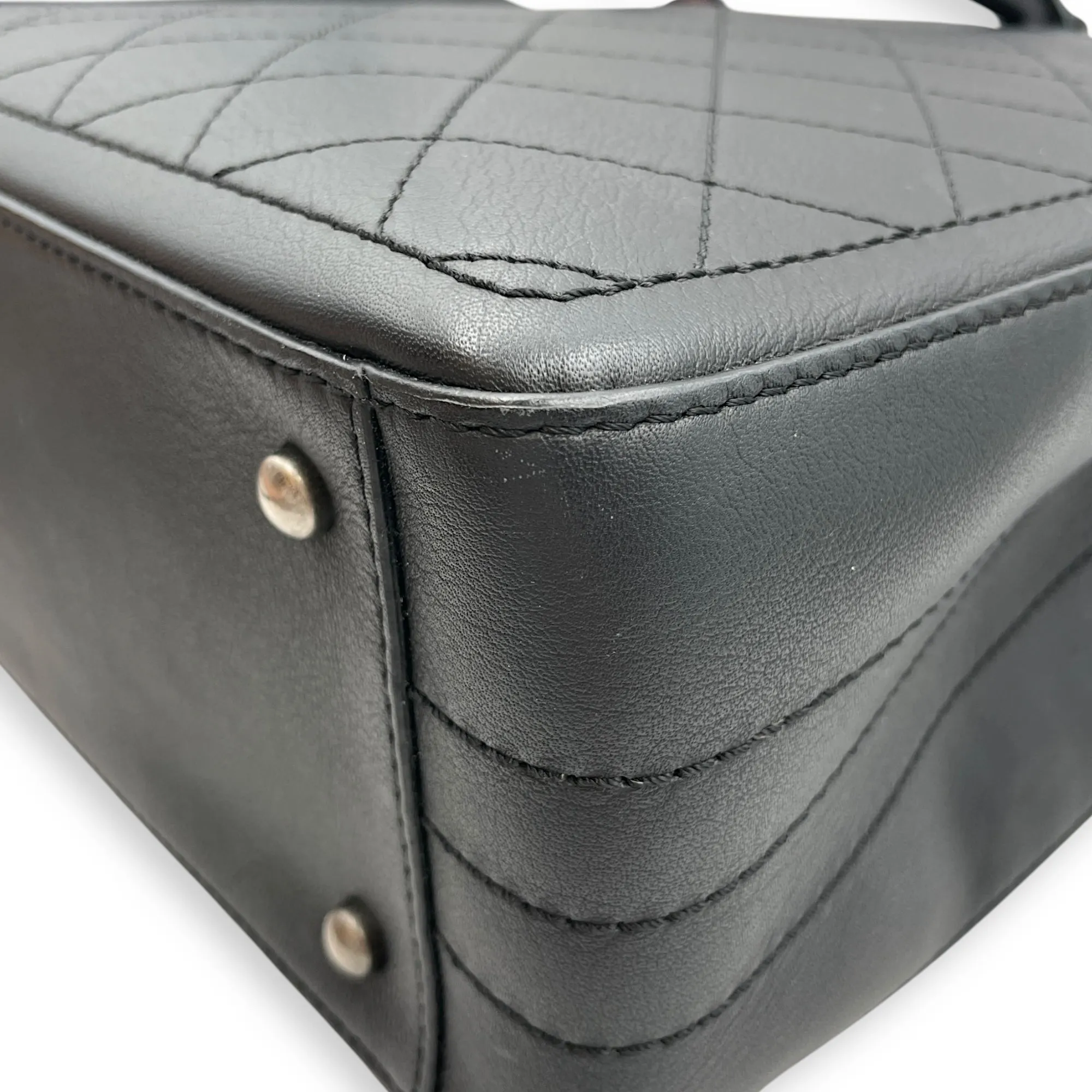 Large Black Tote Bag in Calfskin, Ruthenium hardware