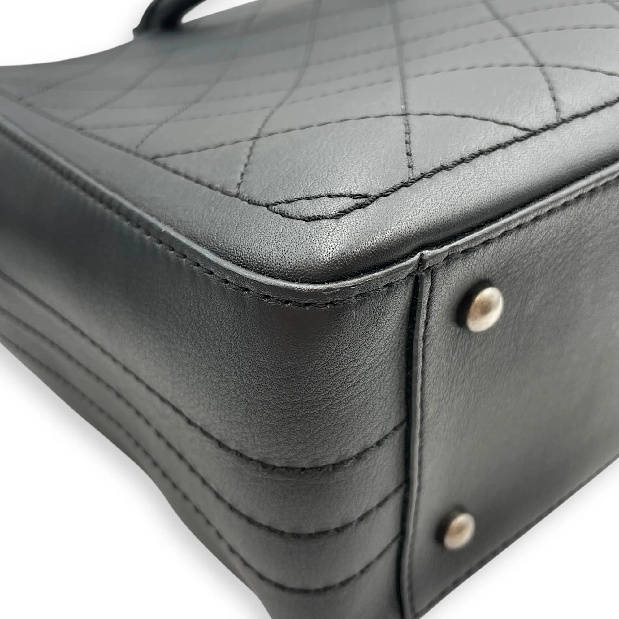 Large Black Tote Bag in Calfskin, Ruthenium hardware