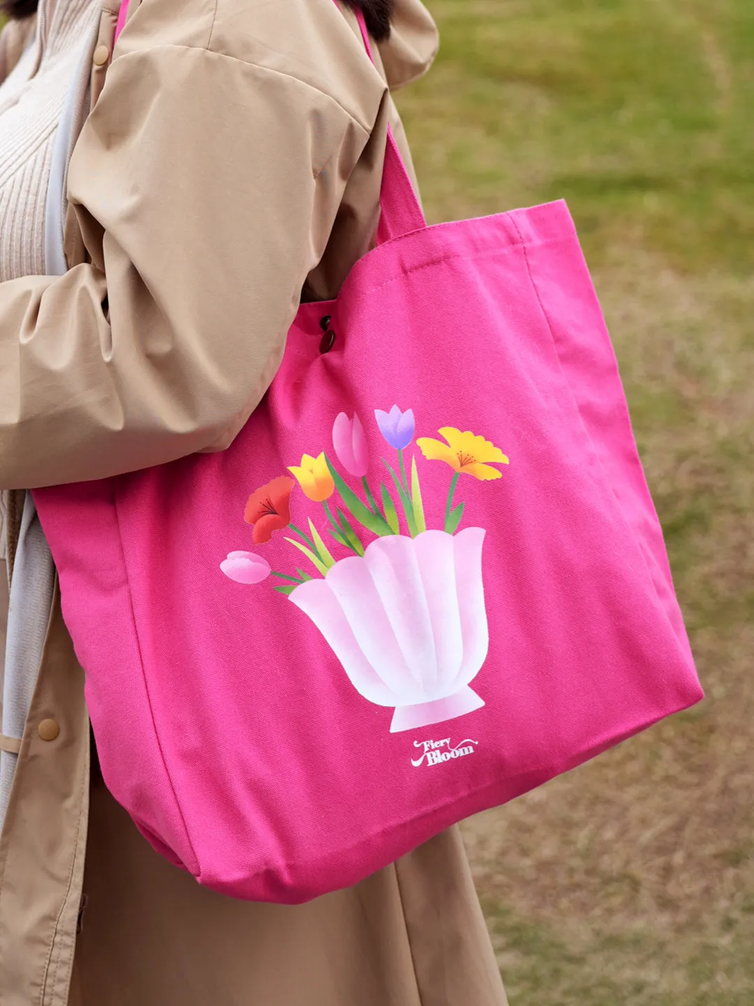 Large Floral Canvas Tote Bag - Pink