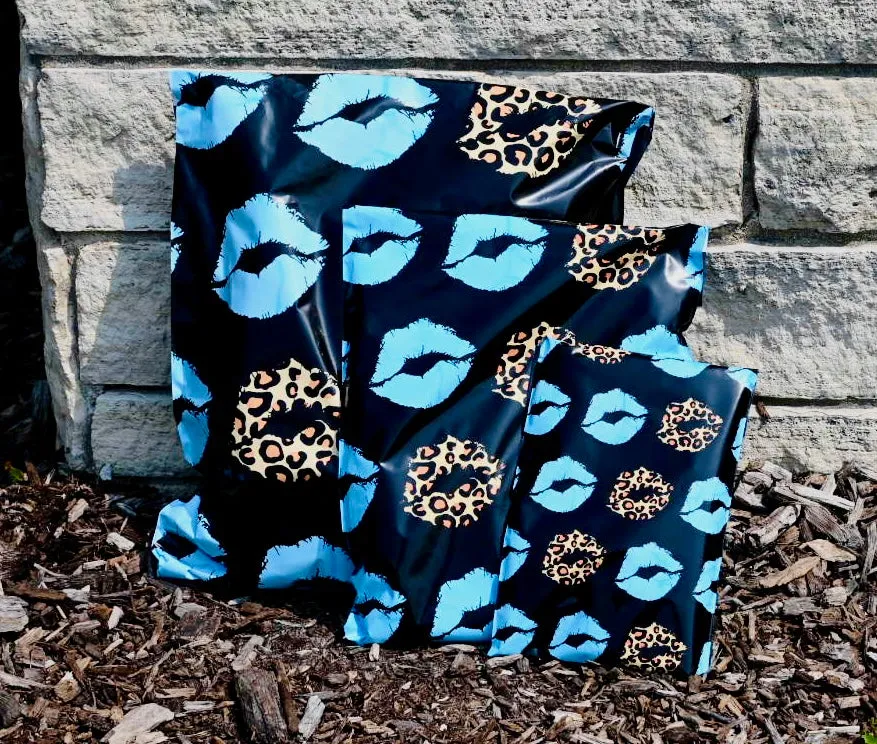 Leopard turquoise lips 14x17 premium poly mailers