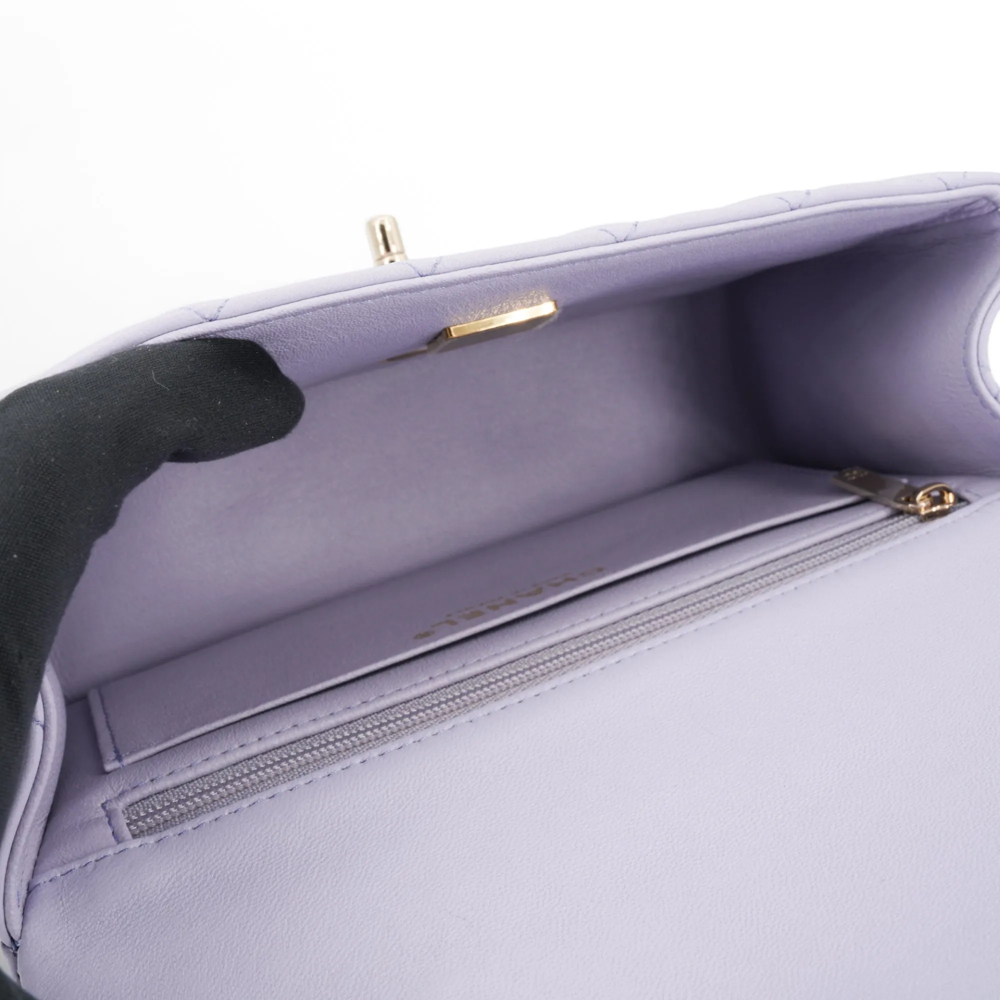 Lilac Lambskin Quilted Mini Top Handle Rectangular Flap