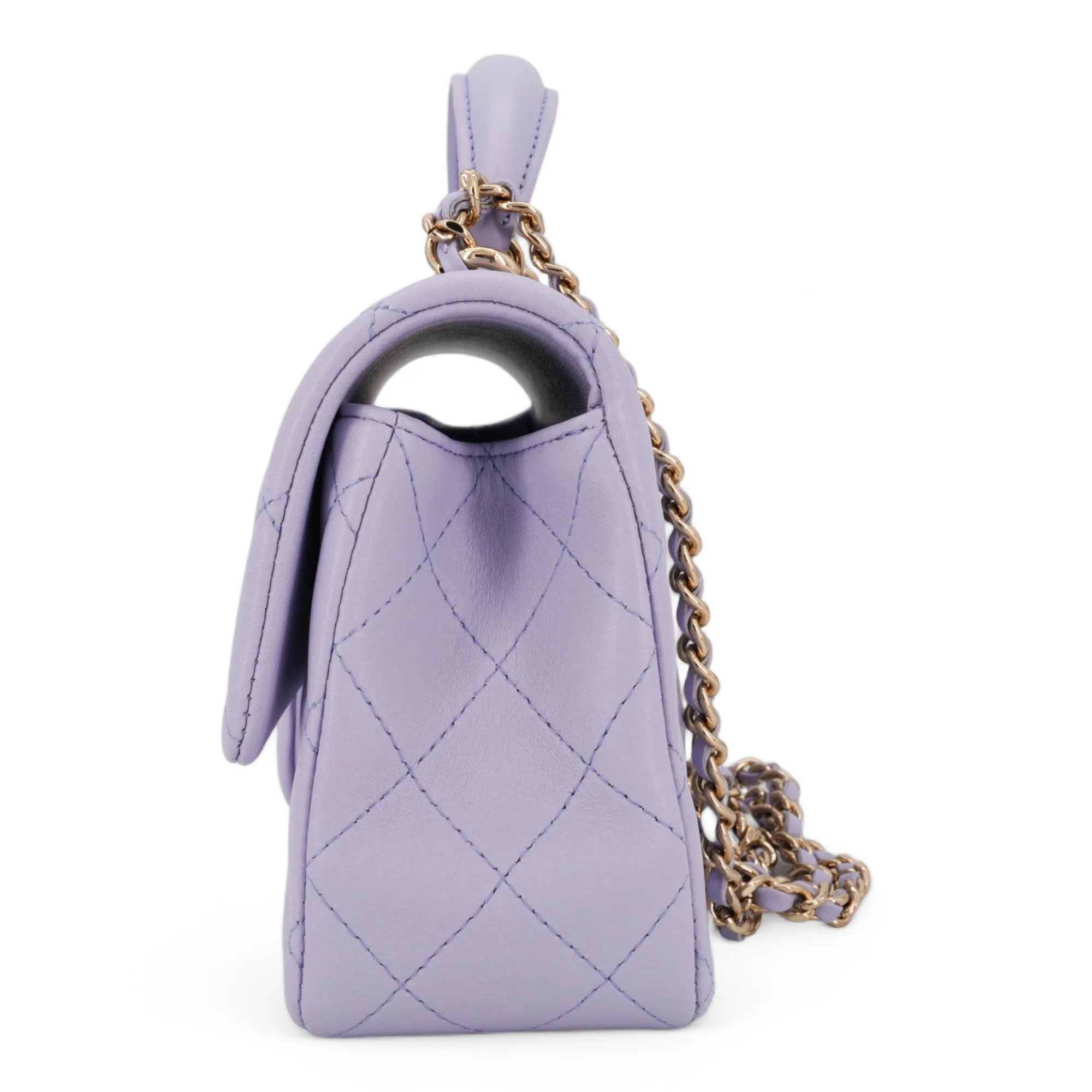 Lilac Lambskin Quilted Mini Top Handle Rectangular Flap